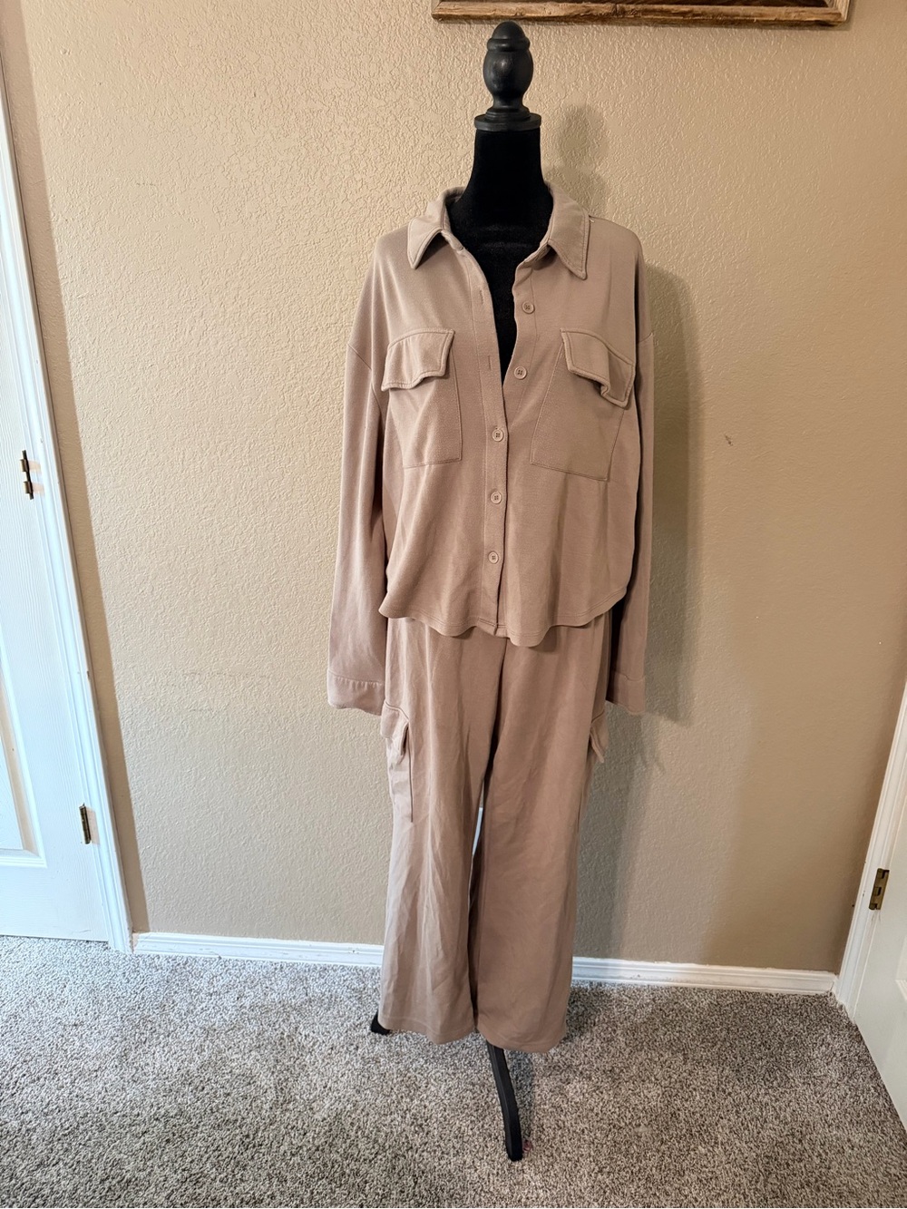 Relaxed Button-Front two piece set  in Taupe
